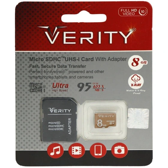 رم میکرو ۸ گیگ وریتی Verity Extreme U1 C10 95MB/s + تبدیل SD