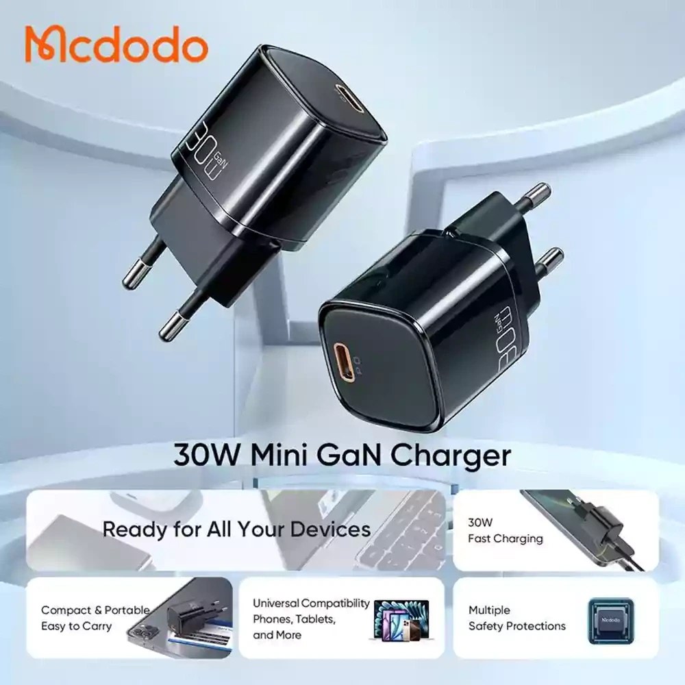 شارژر آداپتور دیواری مینی 30 وات مک دودو مدل MCDODO CH-0081 GaN